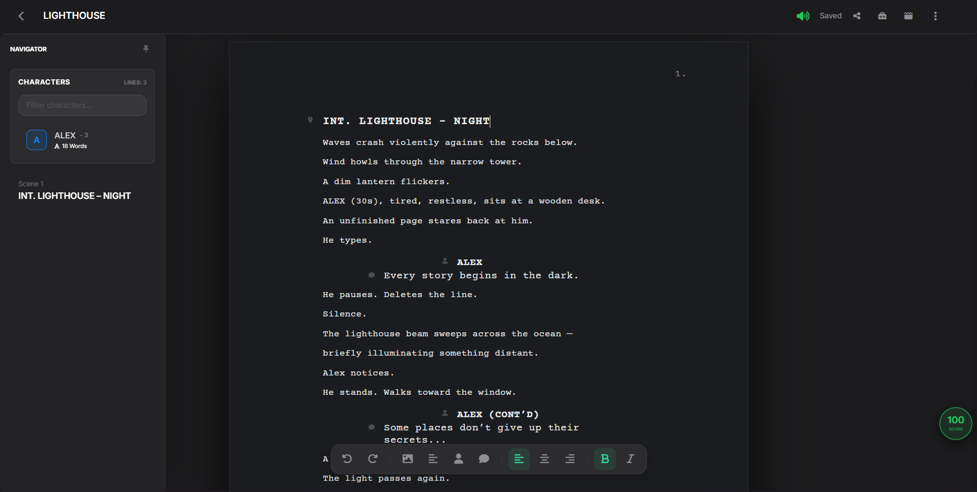 The Lighthouse screenplay formatted in ScriptAce — Draft 7