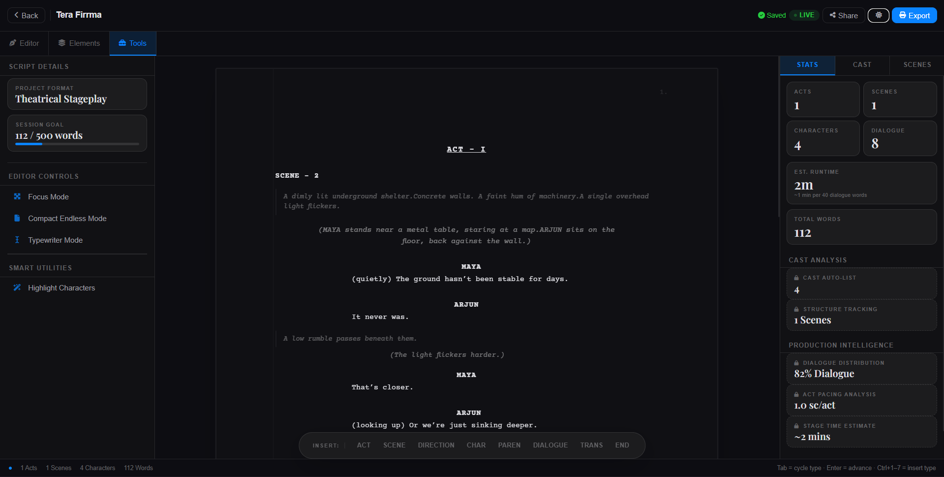 Terra Firma stage play formatted in ScriptAce — Draft 1