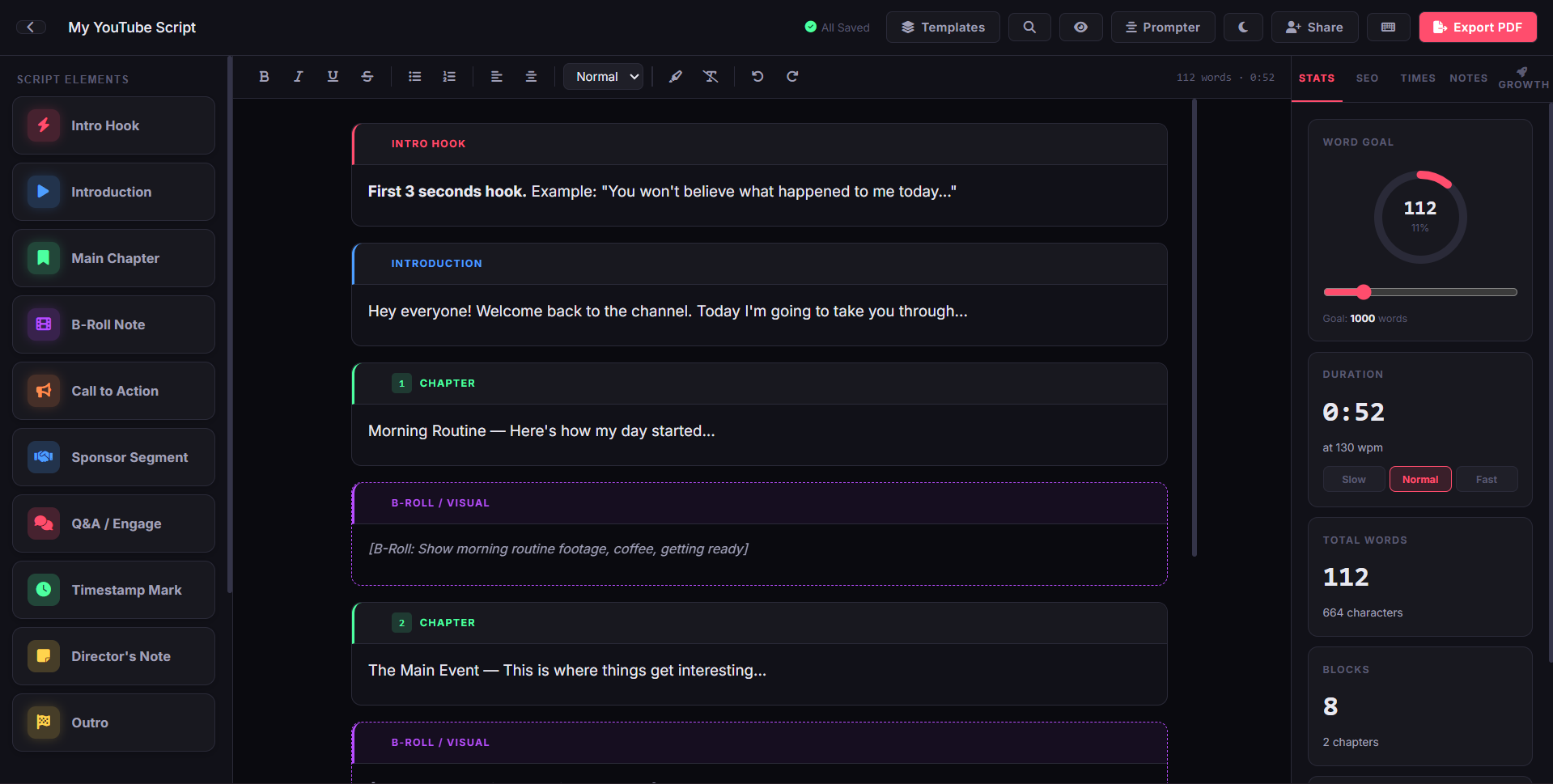 Life Vlog YouTube video script formatted in ScriptAce — Final